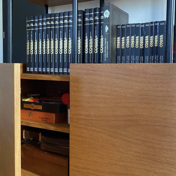 Réalisation d'une bibliothèque en latté chêne teinté proche du lac d'Annecy