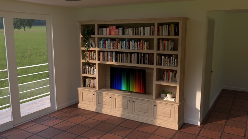 Création sur mesure d’une bibliothèque en châtaignier massif par menuisier haut de gamme à Genève