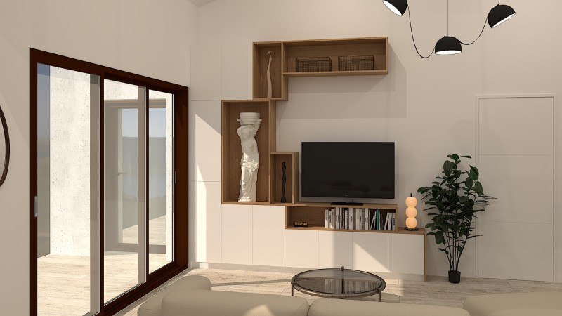 Un meuble TV raffiné aux lignes épurées, conçu pour s’intégrer harmonieusement