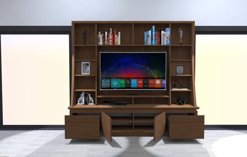 Conception de bibliothèque sur mesure en stratifié Noyer proche d'Annecy