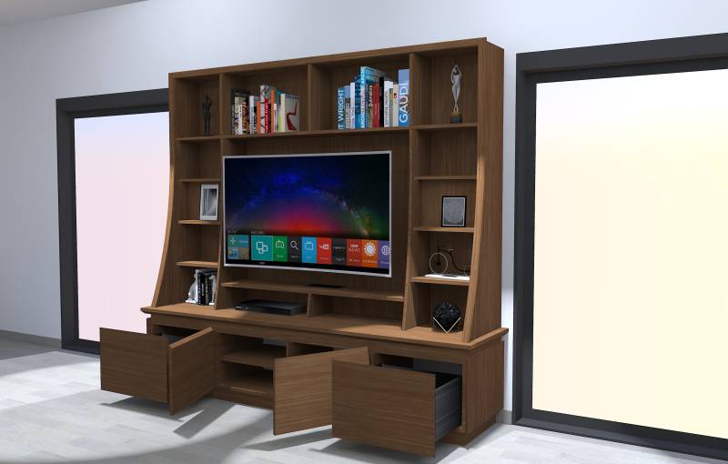 Conception de bibliothèque sur mesure en stratifié Noyer proche d'Annecy