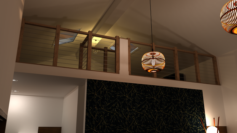 Intégration d’un garde-corps design en châtaignier et inox dans une chambre mezzanine à Genève