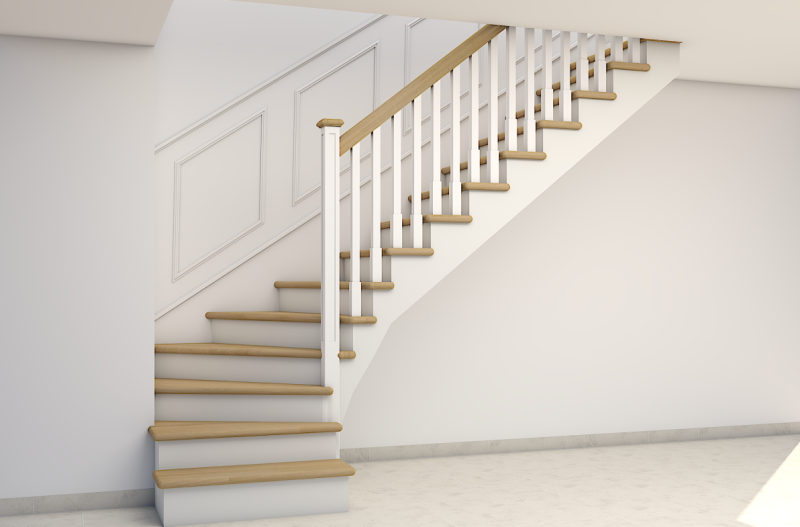 Habillage d’escalier traditionnel en chêne massif avec balustres moulurés laqués blanc réalisé sur mesure à Genève